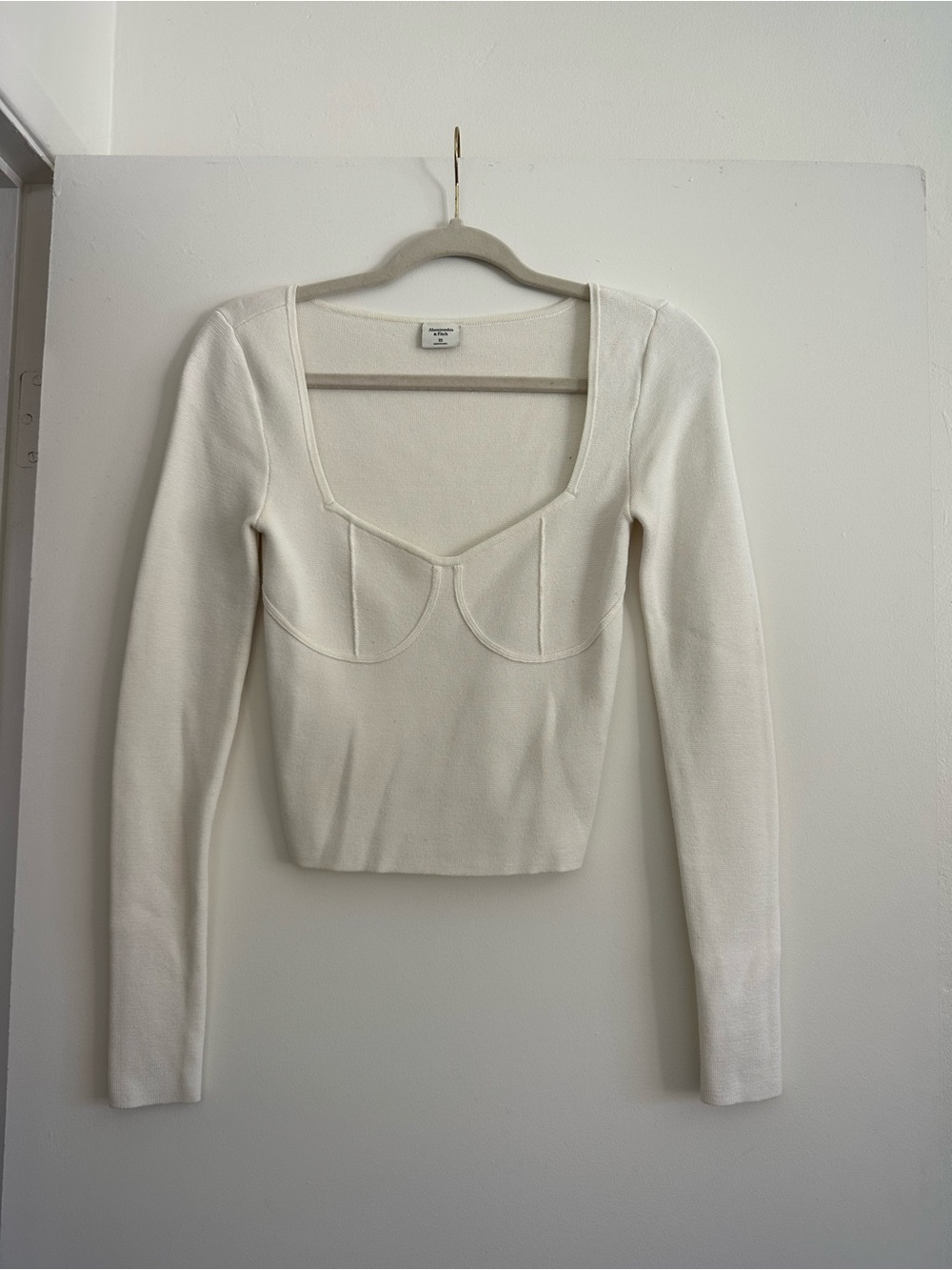 Abercrombie & Fitch Cream Square-Neck Long Sleeve Knit Top